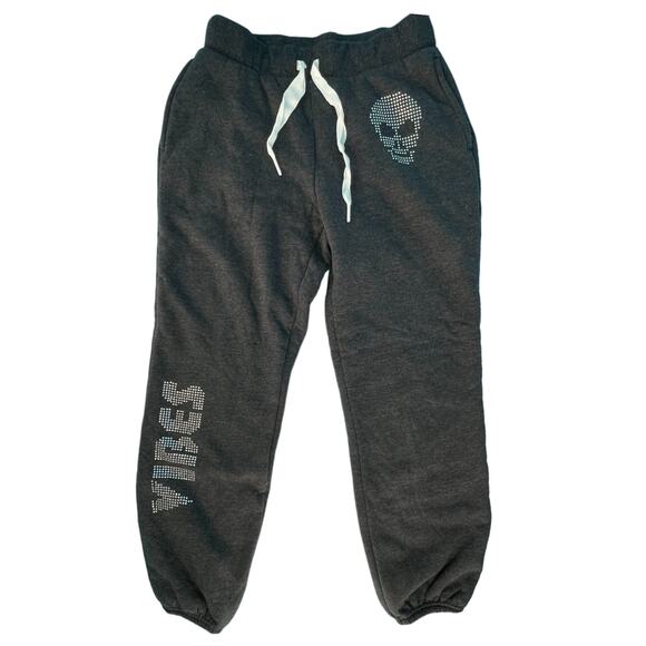 No Boundaries Jogger Lounge Pants Juniors M (7-9) Charcoal Gray Rhinestone Skull - Picture 6 of 16